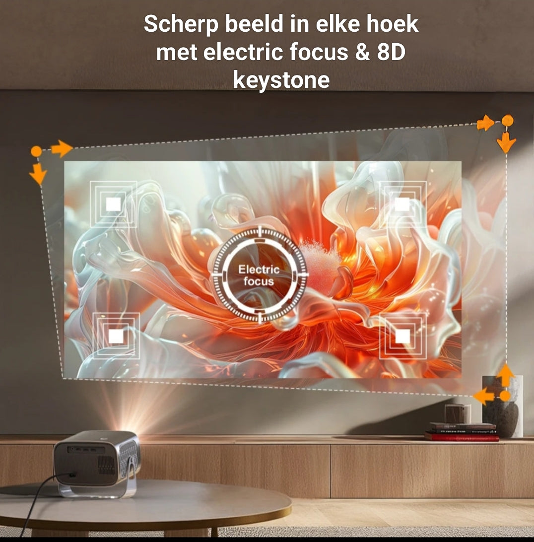 LUGOFLIX A12 Mini Smart Beamer – Draadloze Android Projector met WiFi & Autofocus | Compact voor Thuis, Kantoor & Onderwijs
